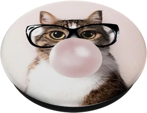 Vista 2 de Divertido gato masticar Bubblegum y soplar una burbuja – PopSockets agarre y soporte para teléfonos y tabletas