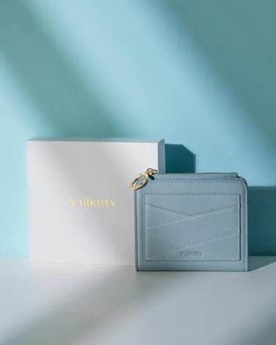 Vista 6 de Vulkitty Billetera de cuero para mujer, con bloqueo RFID, plegable, pequeña, compacta, con cremallera, bolsillo con cremallera, estuche