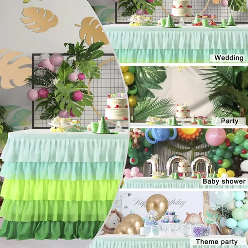 Vista 7 de Mantel verde hierba, falda de mesa tutú hawaiana para mesa rectangular de 6 pies, fiesta tropical hawaiana, baby shower, fiesta de cumpleaños