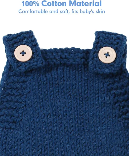 Vista 5 de Traje de oso de fotografía para recién nacido, traje de ganchillo para sesión de fotos de bebé, mameluco de punto para niño y niña