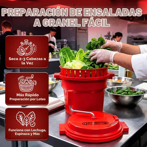 Vista 3 de Chef Master Secador grande de ensalada comercial, manivela manual, 2.5