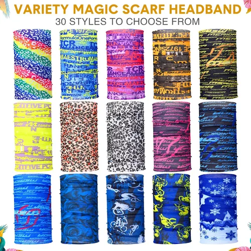 Vista 4 de Tarpop 30 unidades de polainas para el cuello, bufanda, banda elástica para la cabeza que absorbe el sudor para mujeres y hombres, deportes, yoga