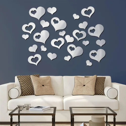 Vista 7 de KIMOBER 13 calcomanías de pared con forma de corazón, acrílico plateado para el día de San Valentín, autoadhesivas, removibles, para decoración