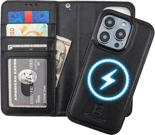 Vista 21 de Bocasal - Funda tipo cartera desmontable para iPhone 14 Pro, color negro