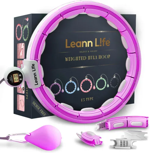 Vista 10 de Leann L!fe U5 Smart Weighted Hula Hoop with Counter –16 Knots, 28"–46" Adjustable Infinity Hoop Plus Size, Quiet Rubberized Wheels, Ab Workout