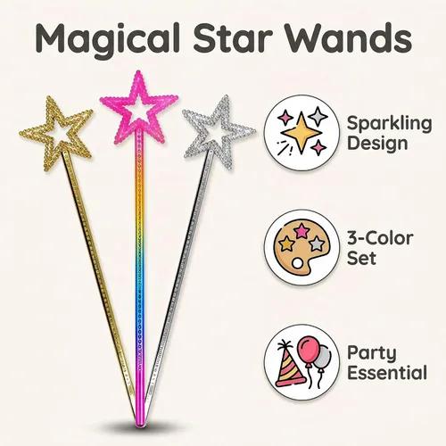 Vista 8 de Varitas de estrella de 3 piezas de varita de princesa de hadas para niñas, disfraz de fiesta de cumpleaños