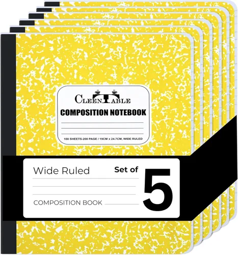 Vista 29 de CLEENTABLE Juego de 5 cuadernos de composición con rayas universitarias para estudiantes, color negro