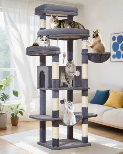 Vista 12 de Taoqimiao - Árbol para gatos de 71 pulgadas para gatos grandes de 20 libras +, 3 perchas gigantes, torre de árbol para gatos de varios niveles