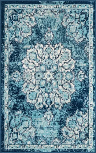 Vista 40 de Unique Loom Parker Collection - Alfombra de área Kokulu (2 x 3 pies, rectangular, aguamarina/beige)