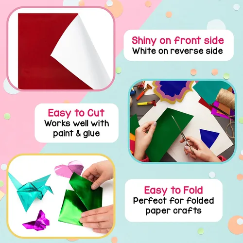 Vista 2 de Hygloss Papel Metálico - 288 Hojas 8 Colores Surtidos de Papel Metálico - 8.5x10 Pulgadas - Papel Metálico Ideal para Manualidades - Hojas de Papel