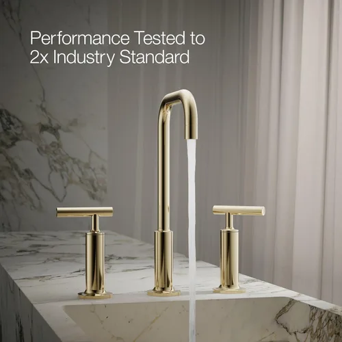 Vista 5 de KOHLER K-14408-4-AF Purist - Grifo para lavabo de baño, 3 agujeros, manijas de palanca alta generalizadas y boquilla de cuello de cisne alto, 1.2