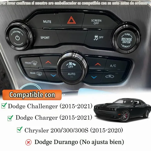Vista 3 de Para Dodge Challenger Charger (2015-2021), cubierta de perilla de control de clima de CA, interruptor de sintonización de volumen automático, ajuste