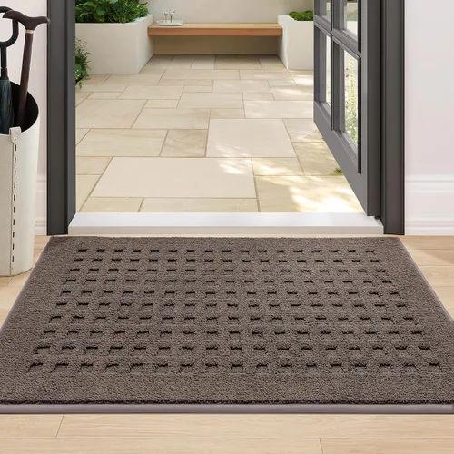 Vista 23 de BEQHAUSE Tapetes para puerta de 20 x 32 pulgadas, tapete antideslizante de punto gofre, de perfil bajo, resistente a la suciedad y absorbente, Beige