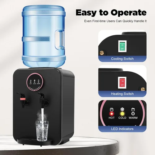 Vista 3 de Dispensador de agua caliente y fría de 50-0100 °F Mini 14.5 pulgadas de alto, dispensador de agua de carga superior para botellas de 1 a 5 galones