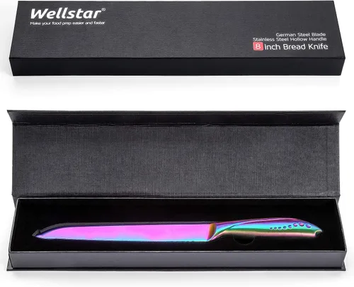 Vista 9 de WELLSTAR Cuchillo de pan de 8 pulgadas, cortador de pan dentado, hoja de acero inoxidable alemán ultra afilada y mango cómodo con revestimiento