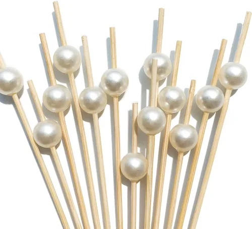 Vista 11 de Púas de cóctel, palillos de dientes para aperitivos, 100 piezas de 4.7 pulgadas palillos de cóctel de perlas doradas para decoraciones de fiestas