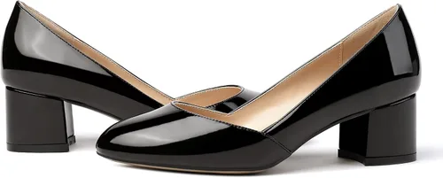Vista 6 de MODENCOCO Zapatos de tacón bajo grueso para mujer, con puntera redonda, de 2 pulgadas