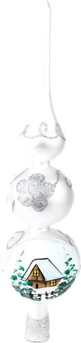 Vista 9 de Adorno para la Copa del Árbol de Navidad Spitz de Vidrio Soplado, Adornos Dorados/Plateados Decorados a Mano (13 Pulgadas / 33cm, Dorado)