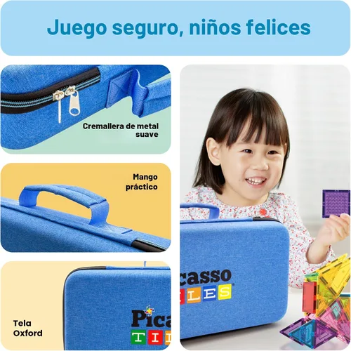 Vista 2 de PicassoTiles Estuche de Almacenamiento de Fichas Magnéticas 16.5x7.5x3.5in Bolsa de Transporte de Viaje con Asa, Organizador Resistente al Agua