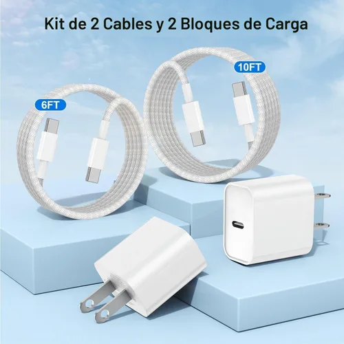 Vista 7 de Cargadores de carga rápida para iPhone 15 y 16, paquete de 20 cargadores de pared USB C de 20 W para iPhone 16 Pro Max con 2 cables USB C a C de 6