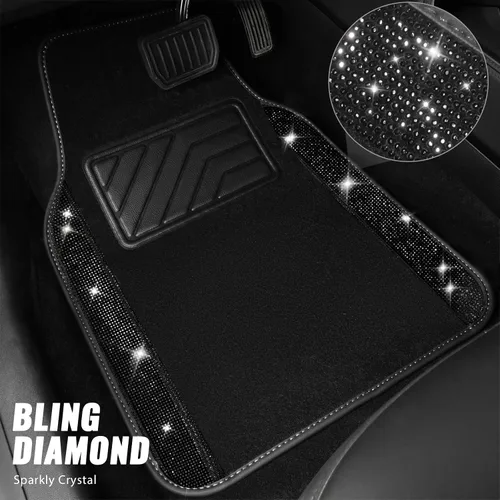 Vista 2 de CAR PASS - Funda de volante de cuero con diamantes brillantes, tapetes de piso de 36.8 cm a 38.1 cm con diamantes de imitación brillantes, alfombra
