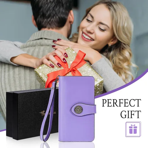 Vista 7 de Travelambo Cartera de mujer con bloqueo RFID para tarjetas de crédito, cartera de cuero de gran capacidad