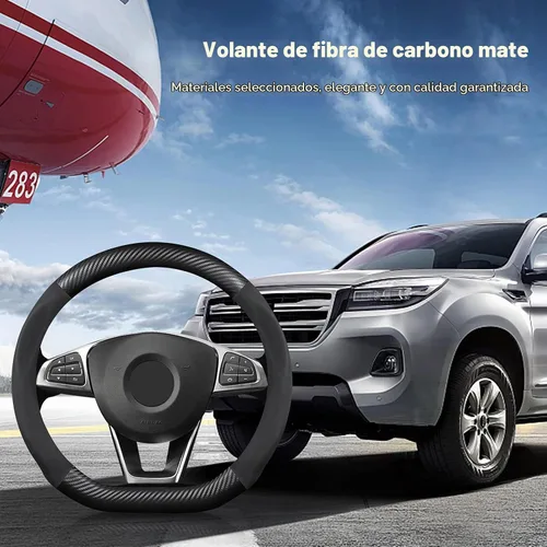 Vista 2 de Ergocar Funda para volante de cuero PU de microfibra y fibra de carbono en forma de D, protector antideslizante para volante de automóvil