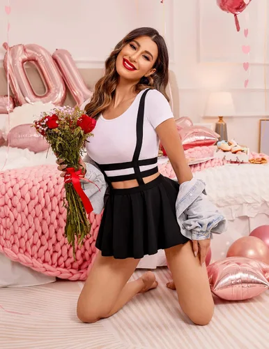 Vista 5 de Avidlove - Falda sexy para mujer, acampanada, plisada, corta con tirantes