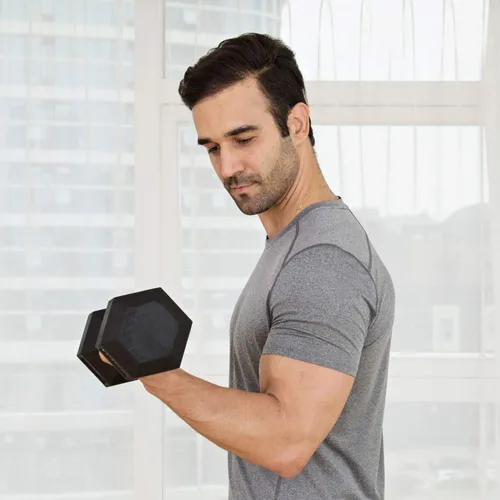 Vista 7 de JFIT Rubber Hex Dumbbell Single, Knurled Grip Free Weight for Men & Women, Strength & Cardio Training Home Gym Workout