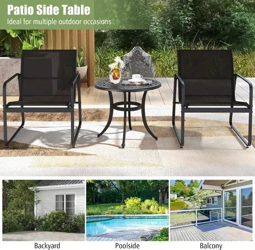 Vista 8 de Tangkula Mesa auxiliar de patio de 24 pulgadas, mesa auxiliar de aluminio fundido con almohadillas ajustables, mesa de centro pequeña
