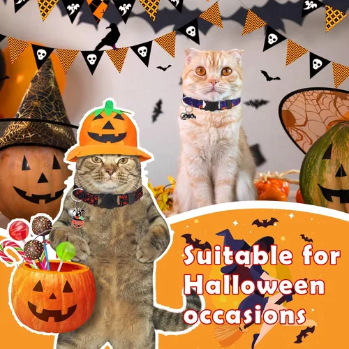 Vista 4 de Talltalk 15 piezas de collar de gato festivo para Halloween, collar de gato Hebilla de seguridad ajustable, calabaza fantasma, se adapta a mascotas