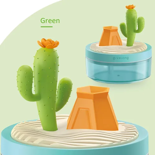 Vista 8 de PRATIQUE Mini humidificadores portátiles de escritorio para dormitorio, humidificador pequeño con paisaje de cactus, silencioso, niebla fría