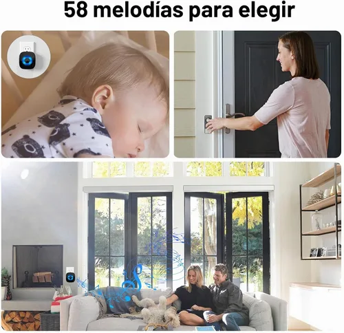 Vista 4 de PHYSEN Receptor de timbre inalámbrico, receptor de timbre de puerta enchufable, rango de 1300 pies, 58 campanas opcionales, volumen de 5 niveles