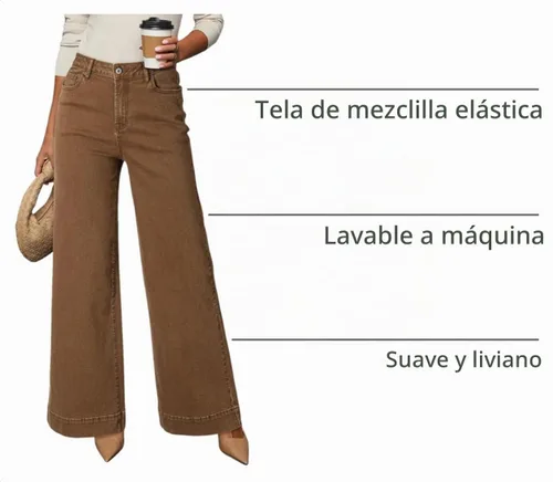 Vista 4 de Dokotoo Pantalones de mezclilla casuales de cintura alta para mujer Marrón