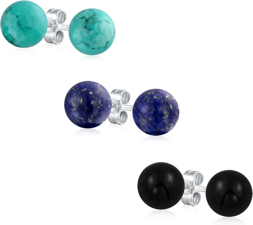 Vista 7 de Aretes grandes de plata de ley 925 con piedras preciosas naturales de 0.394 pulgadas para mujeres y adolescentes, variedad de piedras de nacimiento