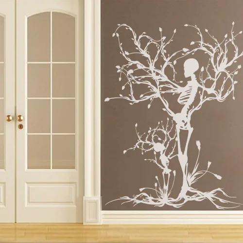 Vista 2 de Calcomanía gótica de pared para decoración de Halloween, diseño de esqueleto, árbol para sala de estar (grande, negro)