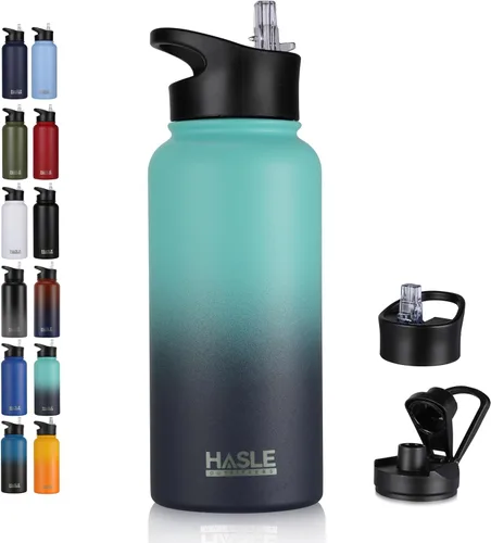 Vista 50 de HASLE OUTFITTERS Botella de agua aislada de 22 onzas, botella de agua de acero inoxidable de doble pared de boca ancha con tapa de popote y tapa