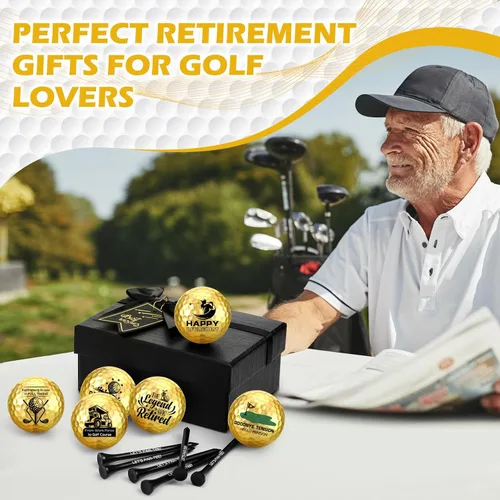 Vista 6 de Arrowbash Pelotas de golf de jubilación con camisetas y caja de regalo, regalos divertidos de jubilación para papá, compañeros de trabajo, golfistas