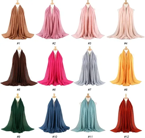 Vista 3 de Hijab - Bufanda de cabeza musulmana de color sólido para mujer, bufanda larga de algodón, bufanda ligera de gasa
