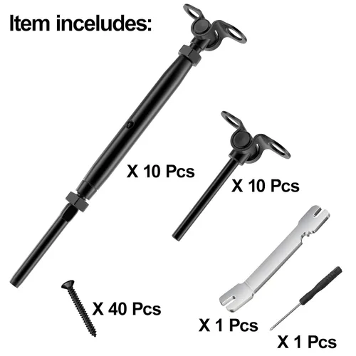Vista 8 de BLIKA 10 pares de barandillas de cable negro de 1/8 pulgadas, accesorios