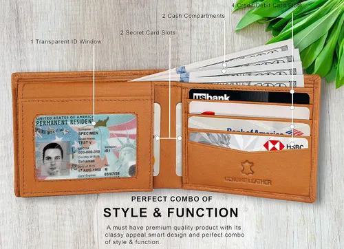 Vista 6 de WILDHORN Cartera de cuero genuino de grano superior protegido RFID para hombres, Coñac
