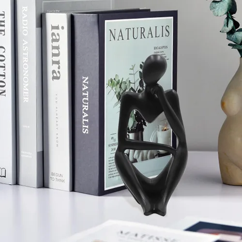 Vista 2 de Estatuas y esculturas de pensador Dnoifne, ornamentos de estatua de pensador de resina en negro, esculturas de estilo abstracto, regalos