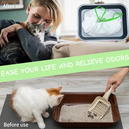 Vista 4 de Bolsas de arena para gatos con agujeros, 21 unidades con cordón grande, bolsas de arena para gatos, bolsas de basura para gatos (37 x 18 pulgadas)