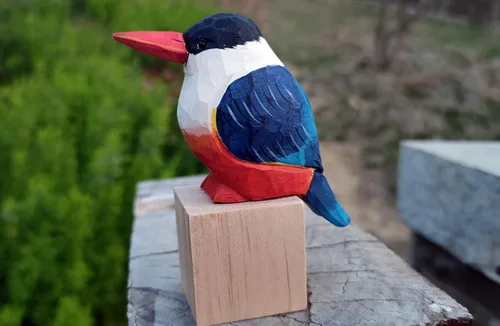 Vista 22 de Figura de pájaro de madera Azure Tit, tilo tallado a mano, marrón claro, decoración moderna para el hogar, regalo de pájaro