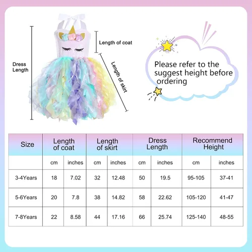 Vista 5 de netbros 3-8Y Unicorn Dresses for Little Girls Rainbow Unicorn Costume for Halloween Birthday Party