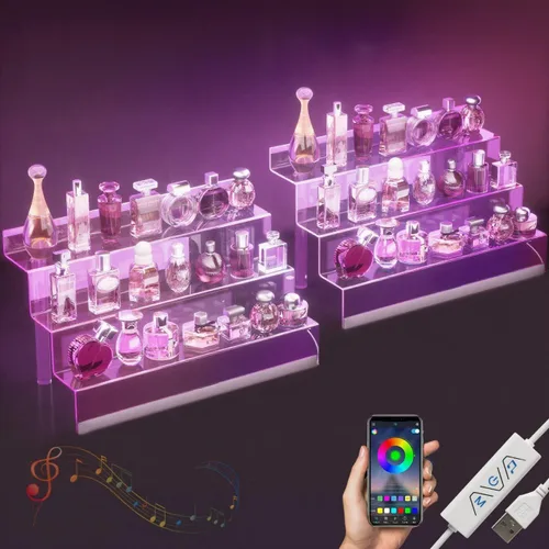 Vista 11 de Organizador de Exhibición de Acrílico de 12" con Luz LED - Soporte de Perfume de 3 Niveles y Estantes Escalonados de Exhibición, Organizador