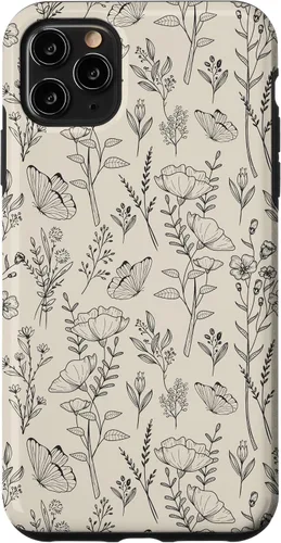 Vista 13 de Black & Cream Butterfly Meadow Botanical Wildflower Pattern Case for iPhone 17