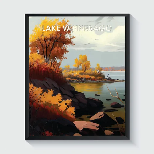 Vista 19 de Yellowstone Lake - Póster impreso artístico, ilustración, arte de pared, decoración de paisaje retro, paisaje, obra de arte para decoración de Lago