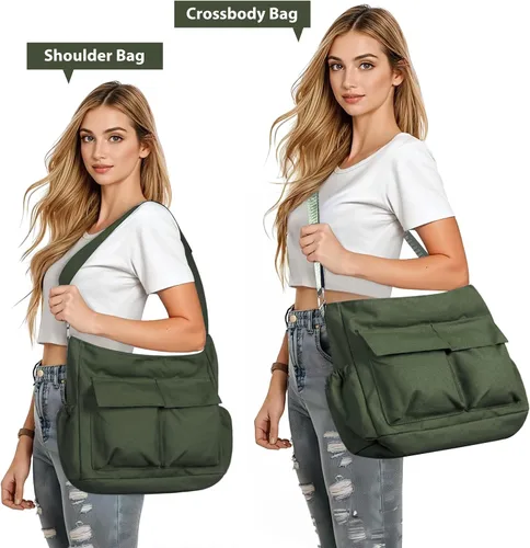 Vista 2 de Bolso bandolera de lona para hombres y mujeres, bolso vintage para laptop, bolsa grande con múltiples bolsillos