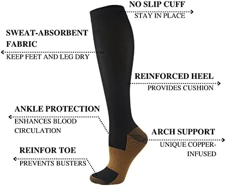 Vista 3 de EYHLKM - 9 pares de calcetines deportivos de compresión de cobre para mujeres y hombres, medias de circulación médica para enfermeras